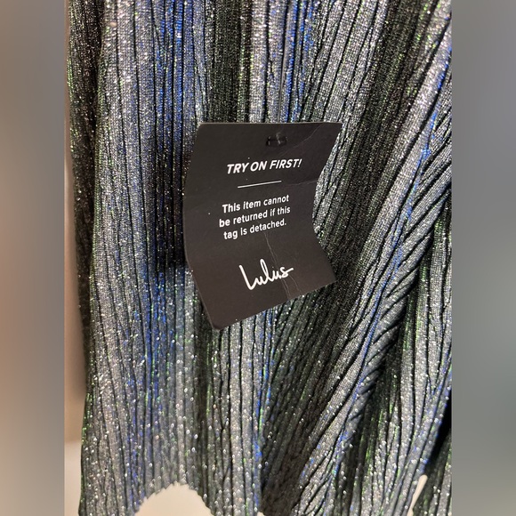 Lulu's Stop the Show Blue Glitter Skater Dress - Picture 9 of 10